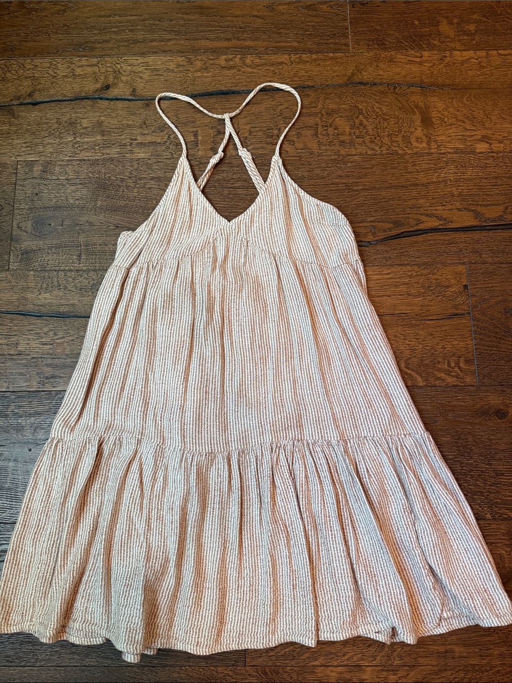 Aerie Light Brown & White Striped Ribbed Tank Dress